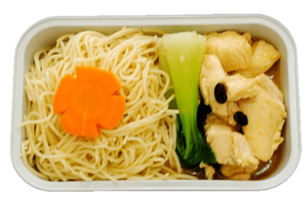 Egg noodle, chicken with black bean sauce